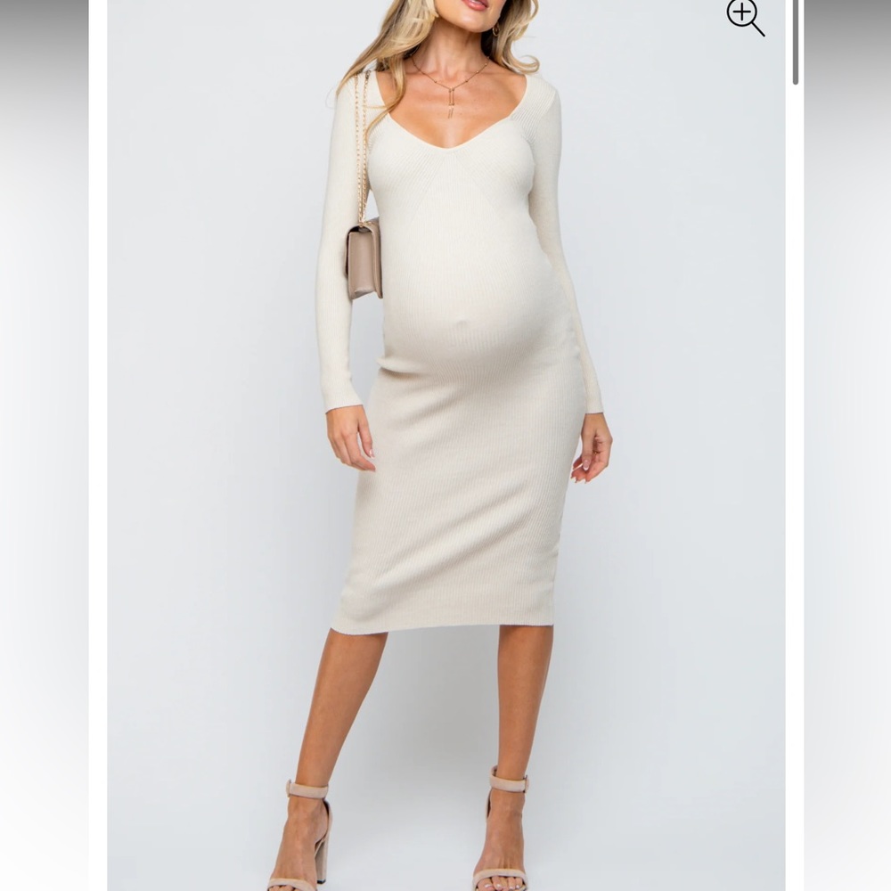 Pink Blush Maternity cream ribbed long sleeve dress